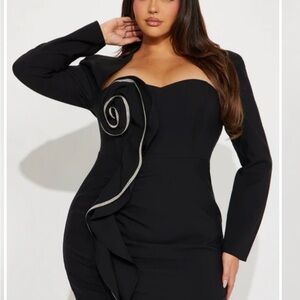 Fashion Nova Black Off-Shoulder Long Sleeve Ruffle Dress